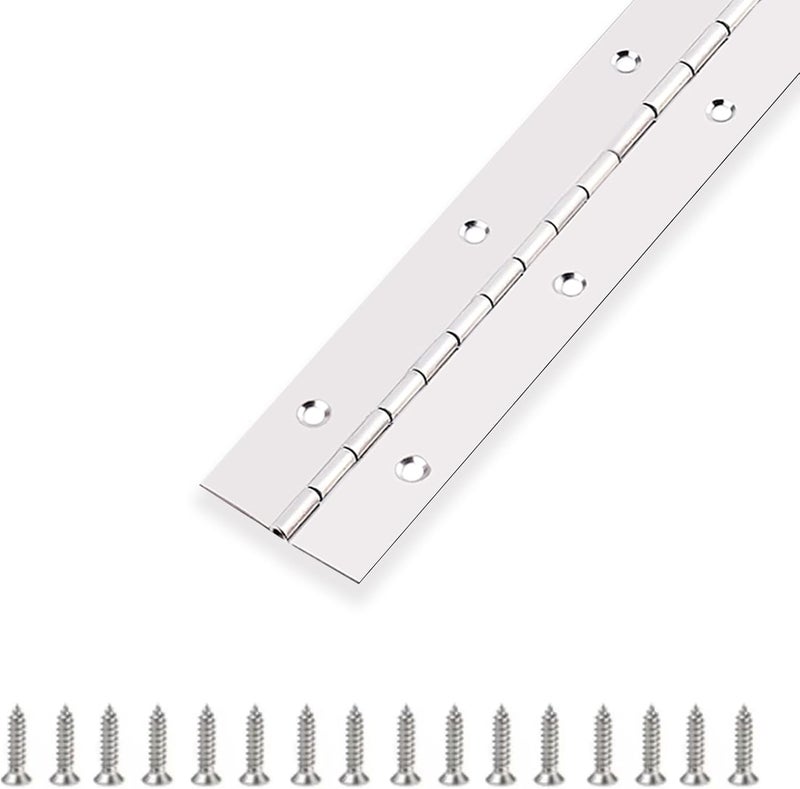 GRRONZEE Piano Hinge 48 Inch x 1.5 Inch Stainless Steel Continuous & Piano Hinge Heavy Duty Piano Hinges, 0.04" Leaf Thickness, 0.5" Knuckle Length, Screw Included - Image 1